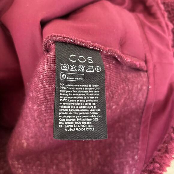 COS Oversized Teddy Fleece Sweatshirt Size XS Wool Blend Burgundy Crew Neck - Picture 9 of 13